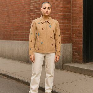 Vintage Suede Like Beaded Full Zip Blazer Jacket Together Ladies Plus Size 16